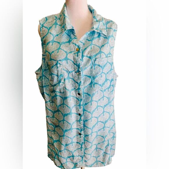 Coral Bay Linen Top Costal Beach Resort Wear  Summer Woman XL - Picture 1 of 7